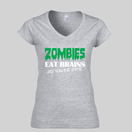Zombies eat brains - Softstyle™ women's v-neck t-shirt Thumbnail